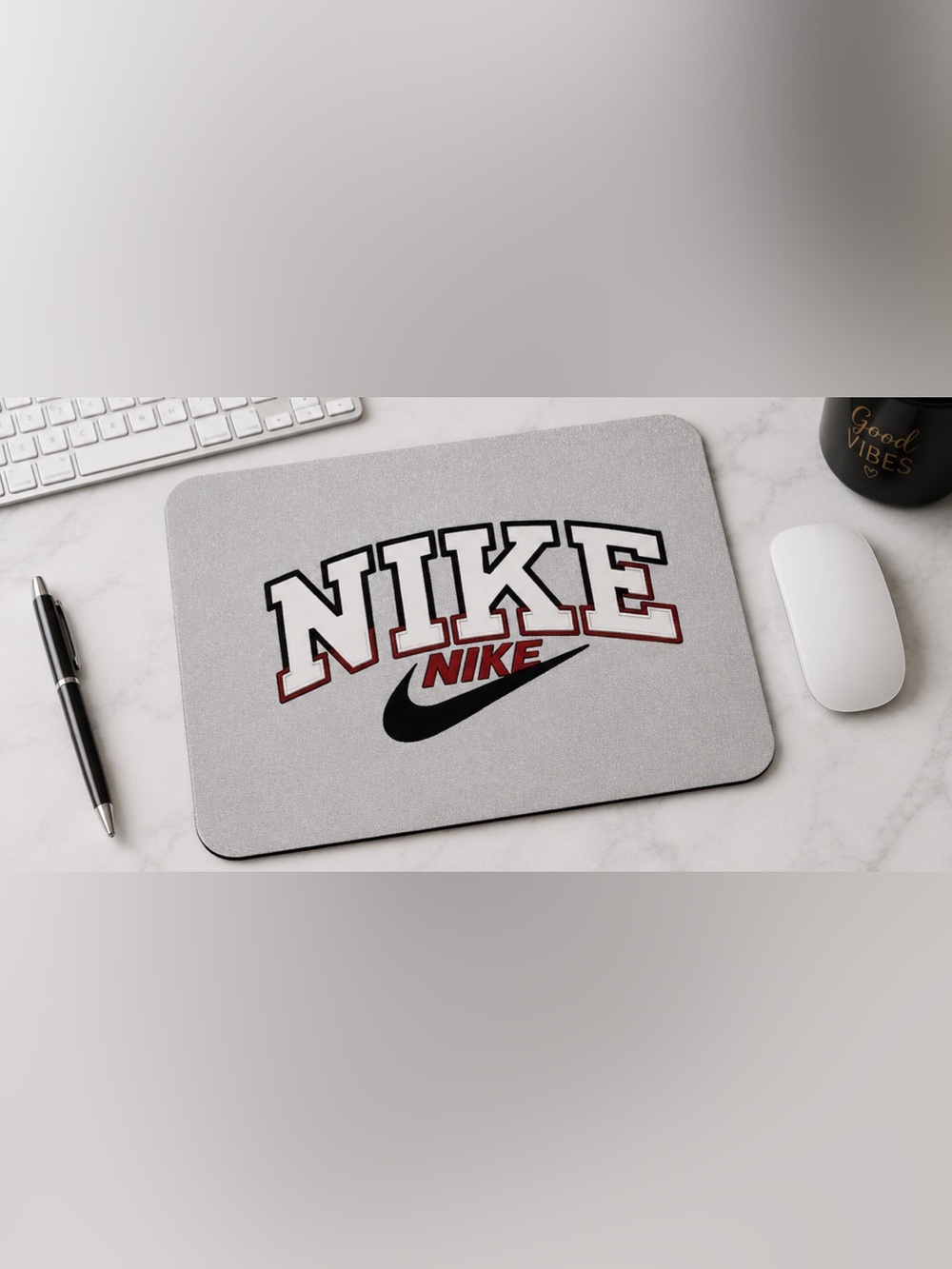Nike White Phone Case with Black Swoosh and Red Outline Logo